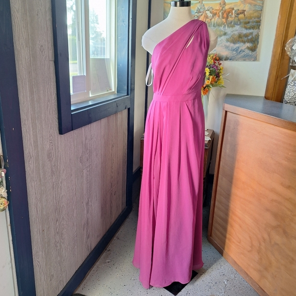 David's Bridal "Long Chiffon One Shoulder" Gown, Size 12, Style#31016776, NWT - Picture 1 of 16